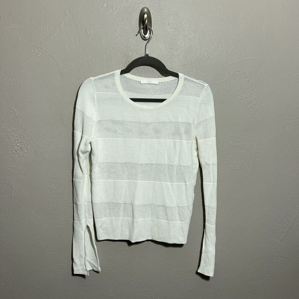 BOSS Hugo Boss Womens Frangy White Perforated Pullover Sweater Sz Medium M